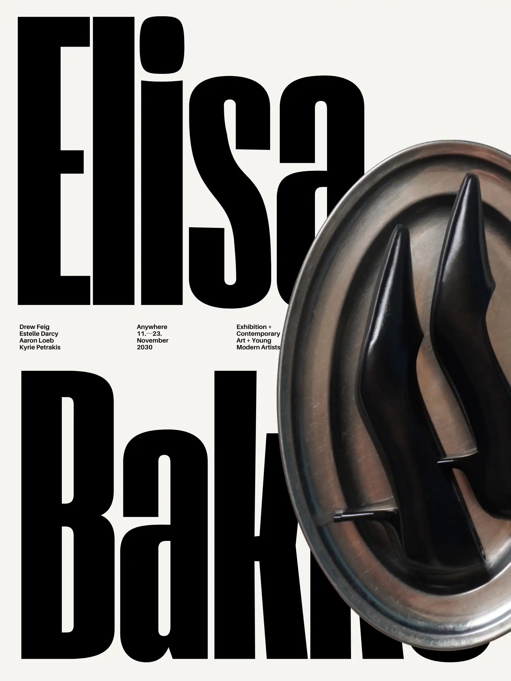 After: the same poster with ‘Elisa Bakker’ set huge, running behind the photo.